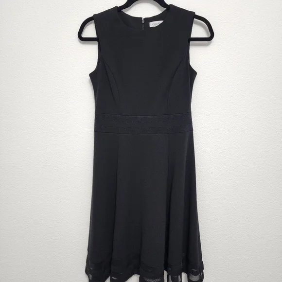 Calvin Klein A-Line Mesh Stripe Black Dress Size 4 - Picture 2 of 10